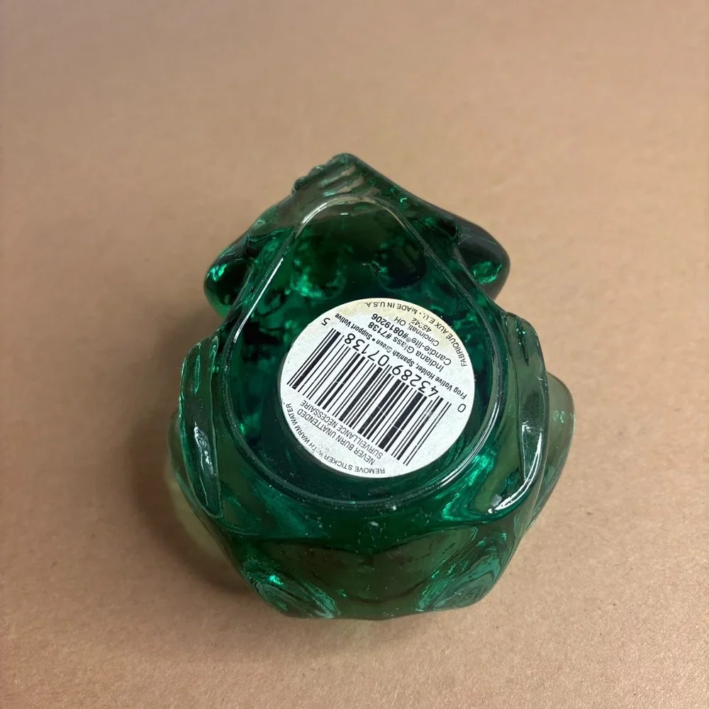 Vintage Green Glass Frog Candle Holder Votive Paperweight Cute Decor